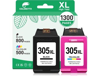 COLORETTO 305XL Gereviseerde Inktcartridges Compatibel met HP 305 XL voor 6400e 6420e 6430e 6432e 6452 6450e 6455e 1 Zwart & 1 Kleur Combo Pack, Hoge Paginaopbrengst, 750 Pagina’s
