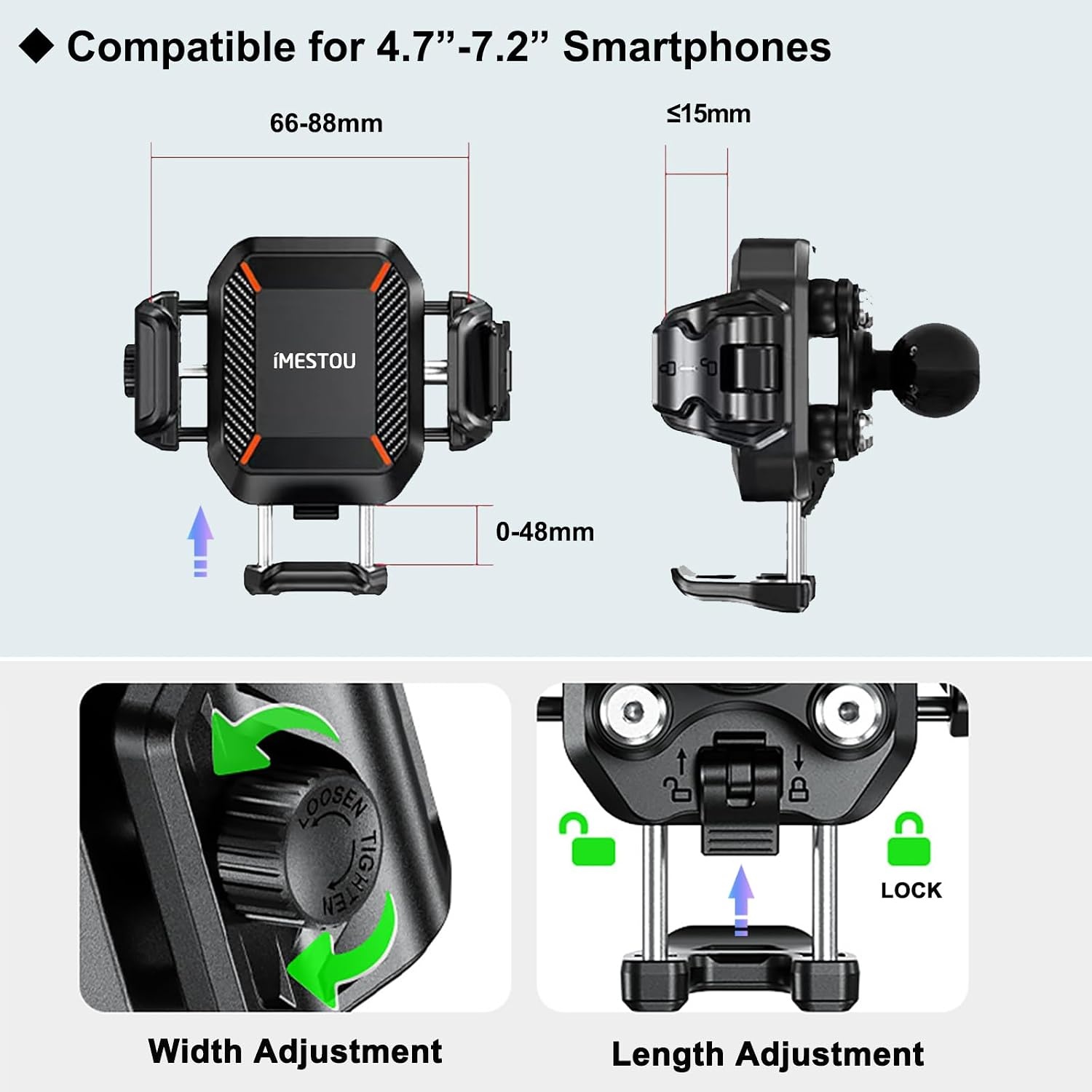 Motorfiets Telefoonhouder met 15W Draadloos Laden & 36W USB-C, Schokabsorberend