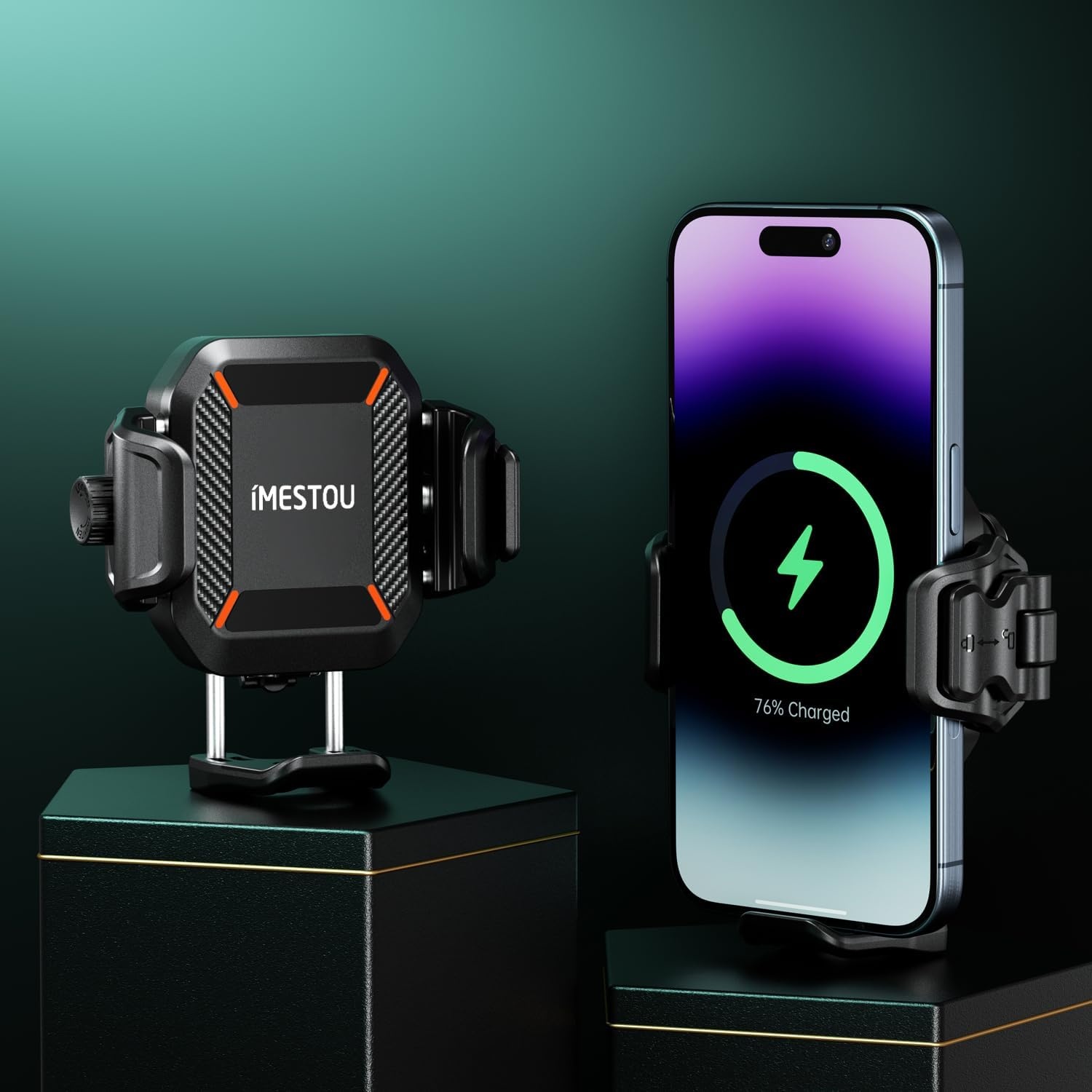 Motorfiets Telefoonhouder met 15W Draadloos Laden & 36W USB-C, Schokabsorberend