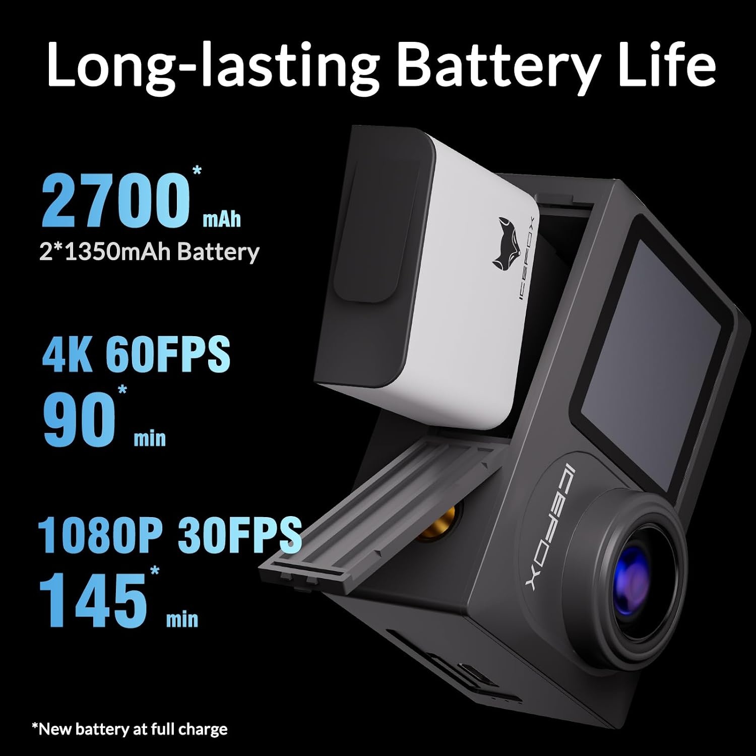 Icefox 4K Action Camera (Zwart) - Waterdicht tot 30m met WiFi & 29% Korting