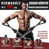 Fitnessbandenset, 68 kg, 5 verschillende sterktes, weerstandsbanden, set met handgrepen, enkelriemen en deuranker, draagbare rugzak, voor binnen en buiten