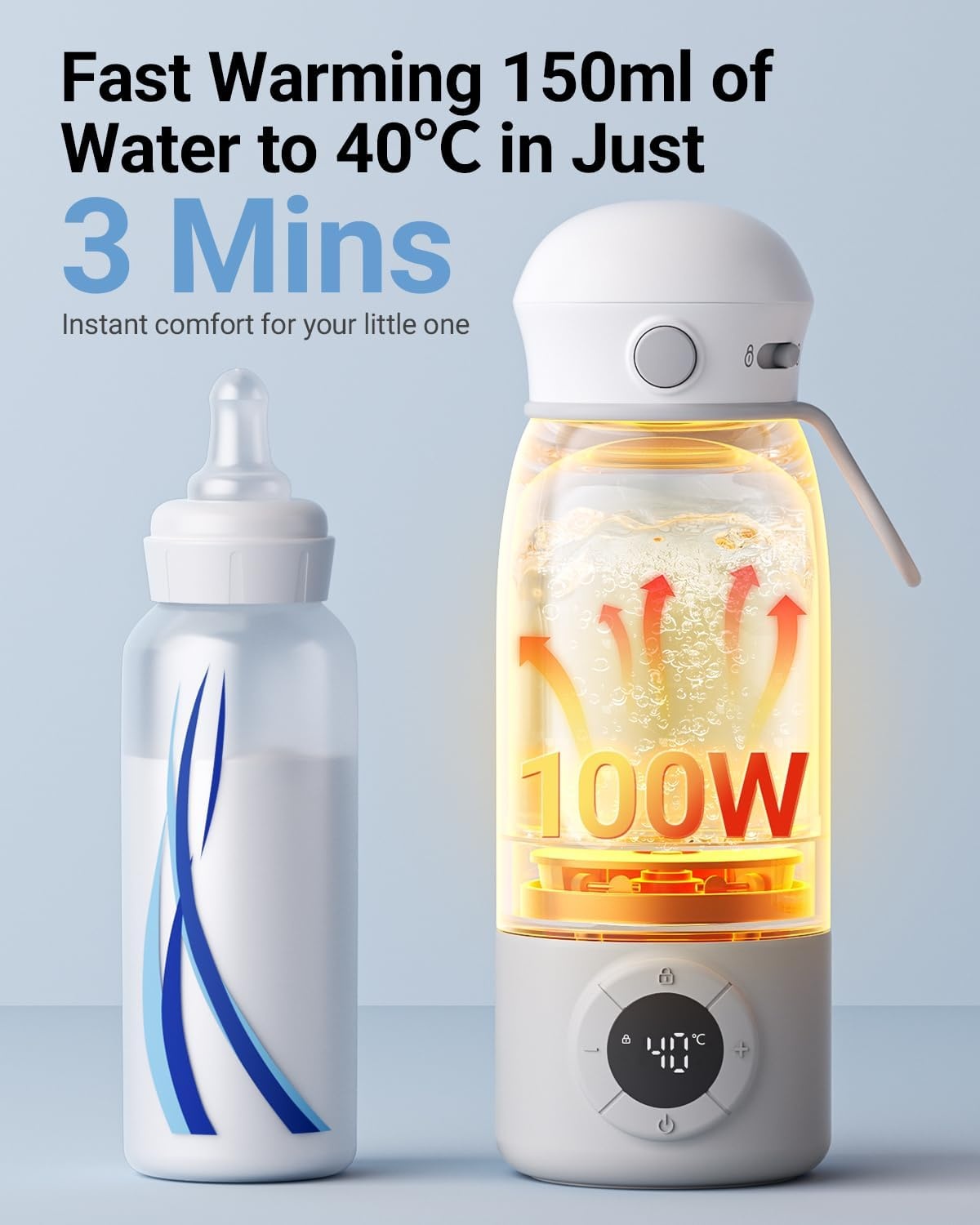 Draagbare Flessenwarmer 500ml - Snel Opwarmen 3-5 min - Instelbaar 25-50°C - 58% Korting