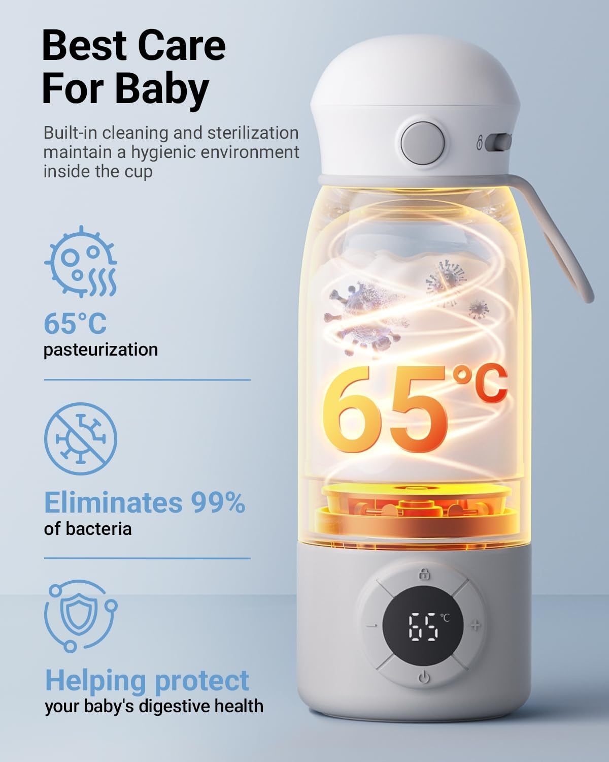 Draagbare Flessenwarmer 500ml - Snel Opwarmen 3-5 min - Instelbaar 25-50°C - 58% Korting