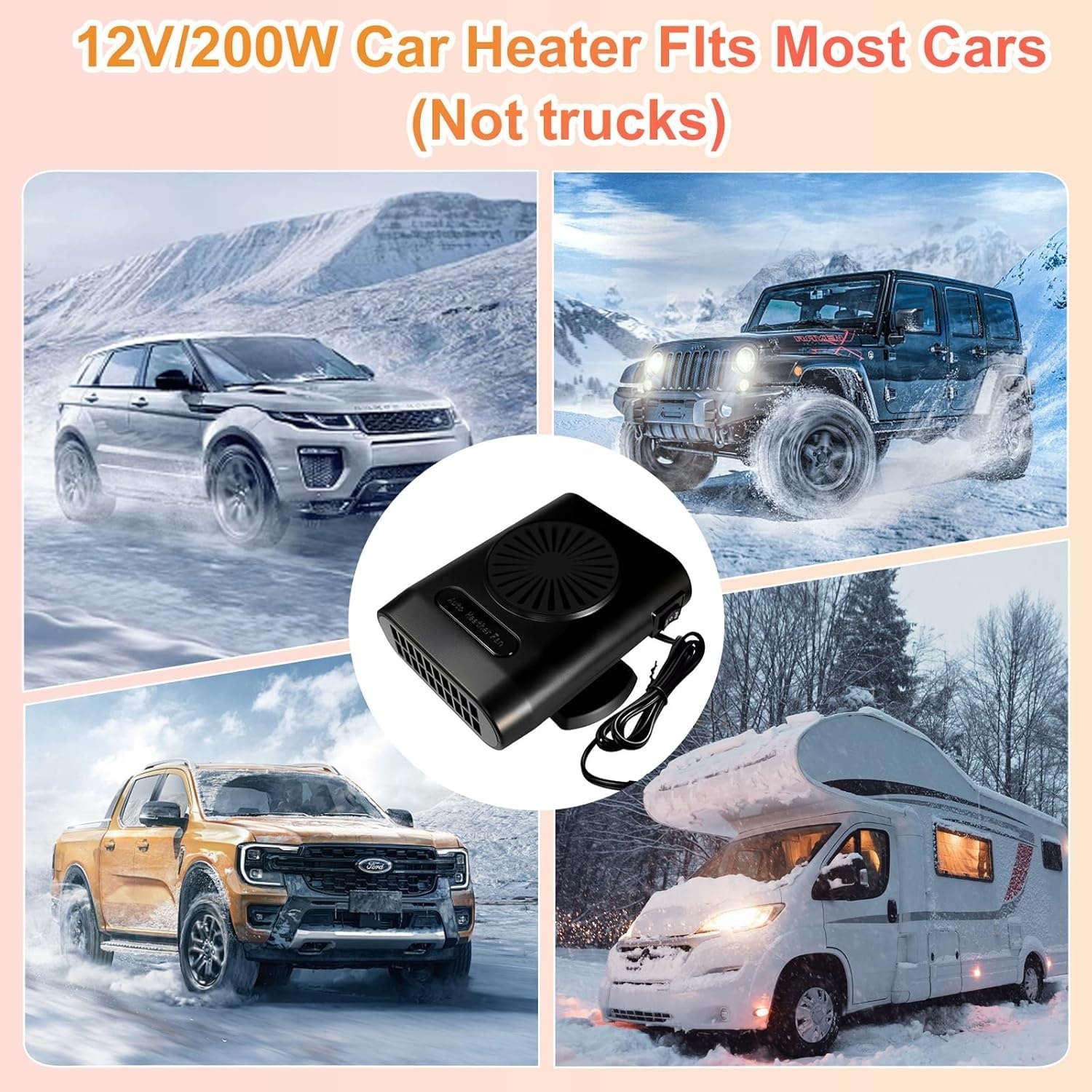 Autoverwarming, draagbare 12 V autoverwarming voor de winter, anti-condens, auto-ontdooier, snel opwarmende voorruitontdooier, ventilatorkachel voor auto, stekker in de auto sigarettenaansteker