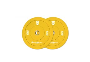 Bumper plate halterschijf 15 kg Geel Rubber Olympisch - 49% Korting