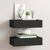 vidaXL Wandplanken 2 stuks met lade 40x23,5x10 cm Zwart MDF - 34% Korting
