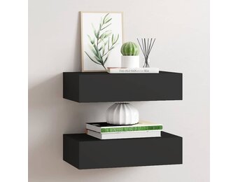 vidaXL Wandplanken 2 stuks met lade 40x23,5x10 cm Zwart MDF - 34% Korting