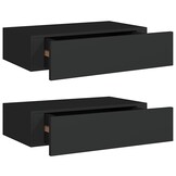 vidaXL Wandplanken 2 stuks met lade 40x23,5x10 cm Zwart MDF - 34% Korting