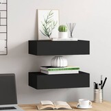 vidaXL Wandplanken 2 stuks met lade 40x23,5x10 cm Zwart MDF - 34% Korting