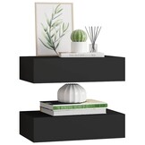 vidaXL Wandplanken 2 stuks met lade 40x23,5x10 cm Zwart MDF - 34% Korting
