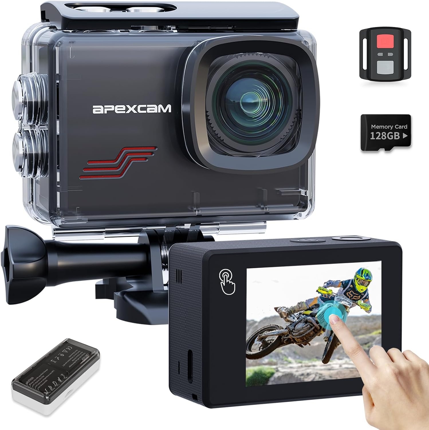 Apexcam M80PRO 4K Actiecamera - 48MP, 128GB, Waterdicht & 34% Korting