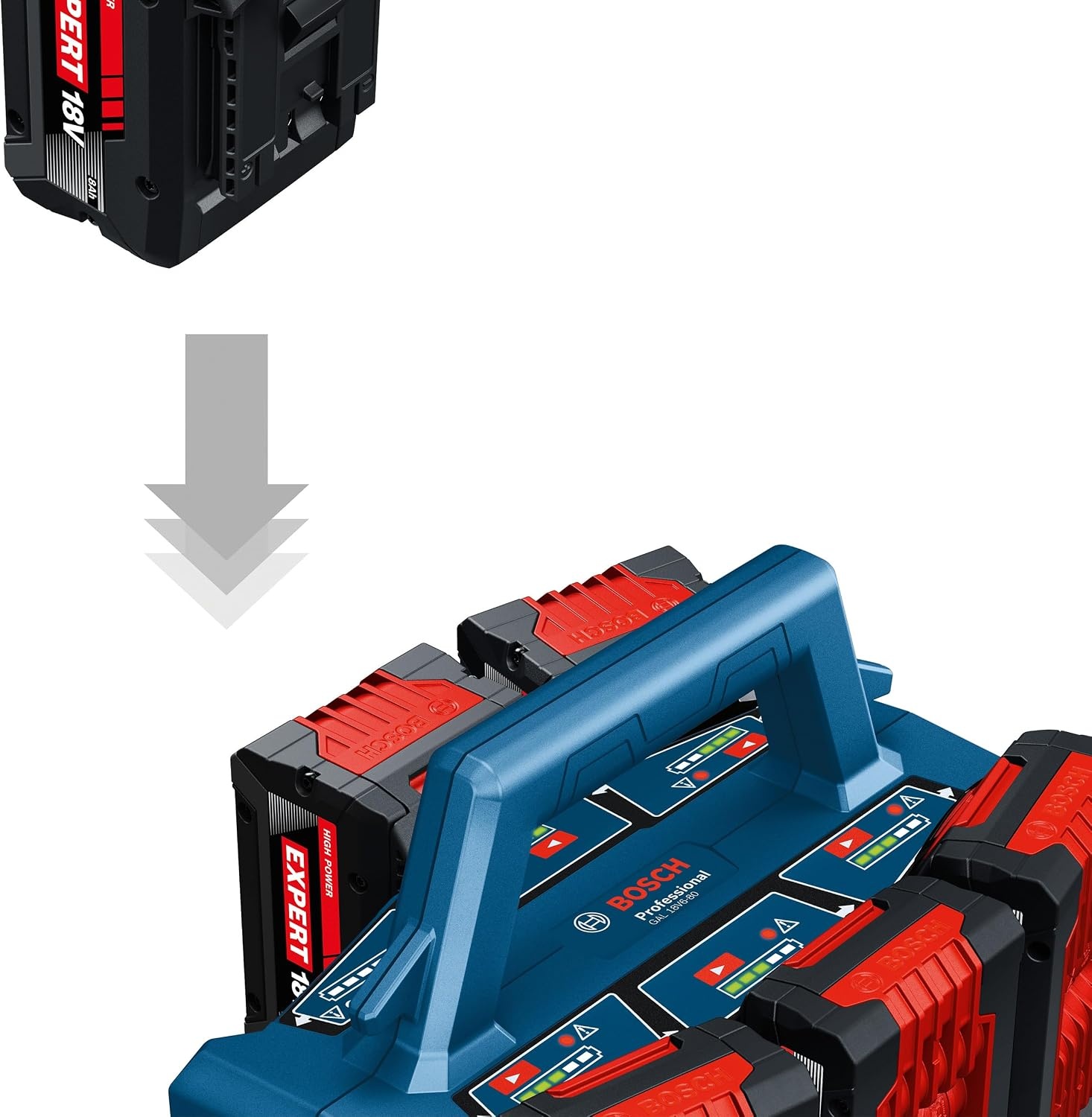 Bosch Professional 18V System multilader GAL 18V6-8 (acculaadstroom: 8 A, zonder accu's, incl. L-BOXX-adapter, in doos)