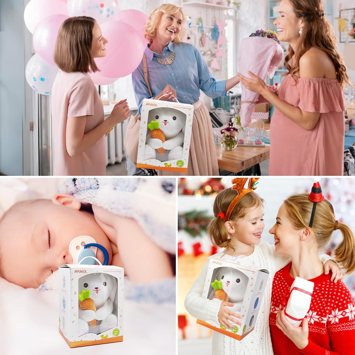 APUNOL Baby Einschlafhulp - Nachtlicht met Sterrenprojector en Huilsensor - Konijn - 15 x 13 x 17 cm