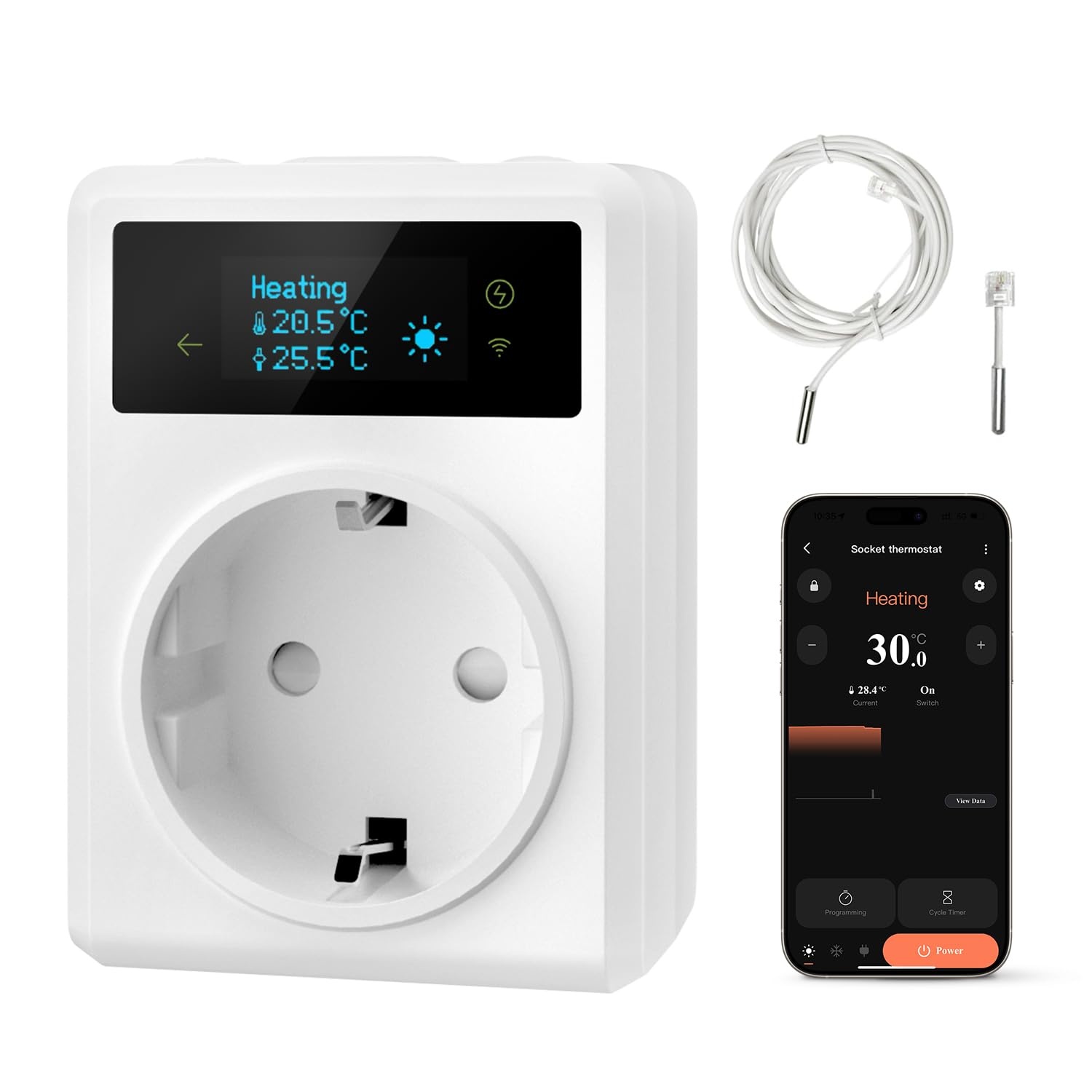MIUCDA Smart WLAN Stekkerdoos met 4 stopcontacten, 2 USB-C en 1 USB-A poort, wit, 1,5 meter