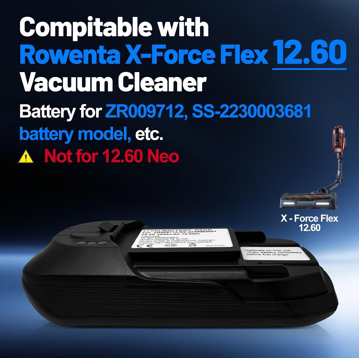Accu's voor Rowenta X-Force Flex 12.60 serie stofzuiger, compatibel met Rowenta stofzuiger RH98C8WO/4Q2, RH98A3WO/4Q3, RH98C8WO/4Q3, RH98C0WO/4Q3, enz. Vervanging voor originele accu's: ZR009712