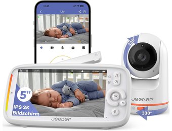 2K/3MP wifi babyfoon met camera-app, 5-inch IPS babymonitor, 360°