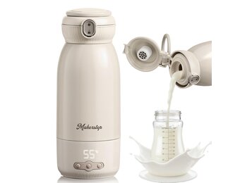 Draagbare flessenwarmer voor babyflessen, 500 ml, warm houden/steriliseren, snel opwarmen in 3 minuten, batterij 10400 mAh, voor water/melk/moedermelk