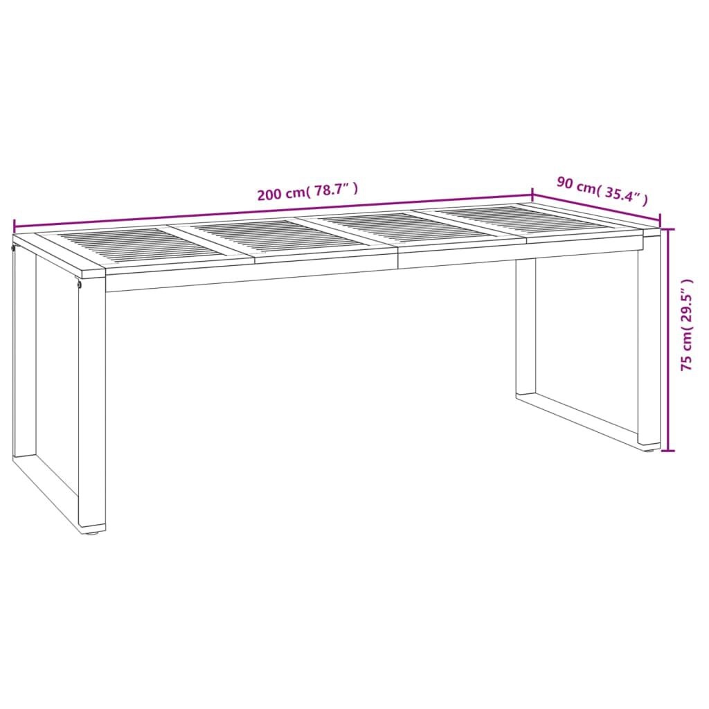 vidaXL Tuintafel met U-vormige poten 200x90x75 cm massief acaciahout