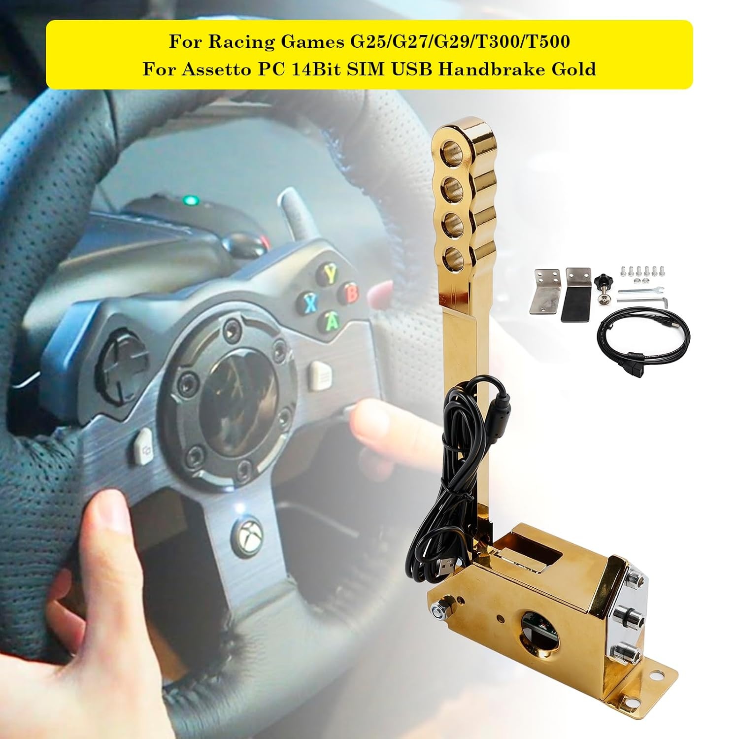 USB Handrem voor Sim Racing PC 64-bit Goud - Compatibel met Logitech en Fanatec