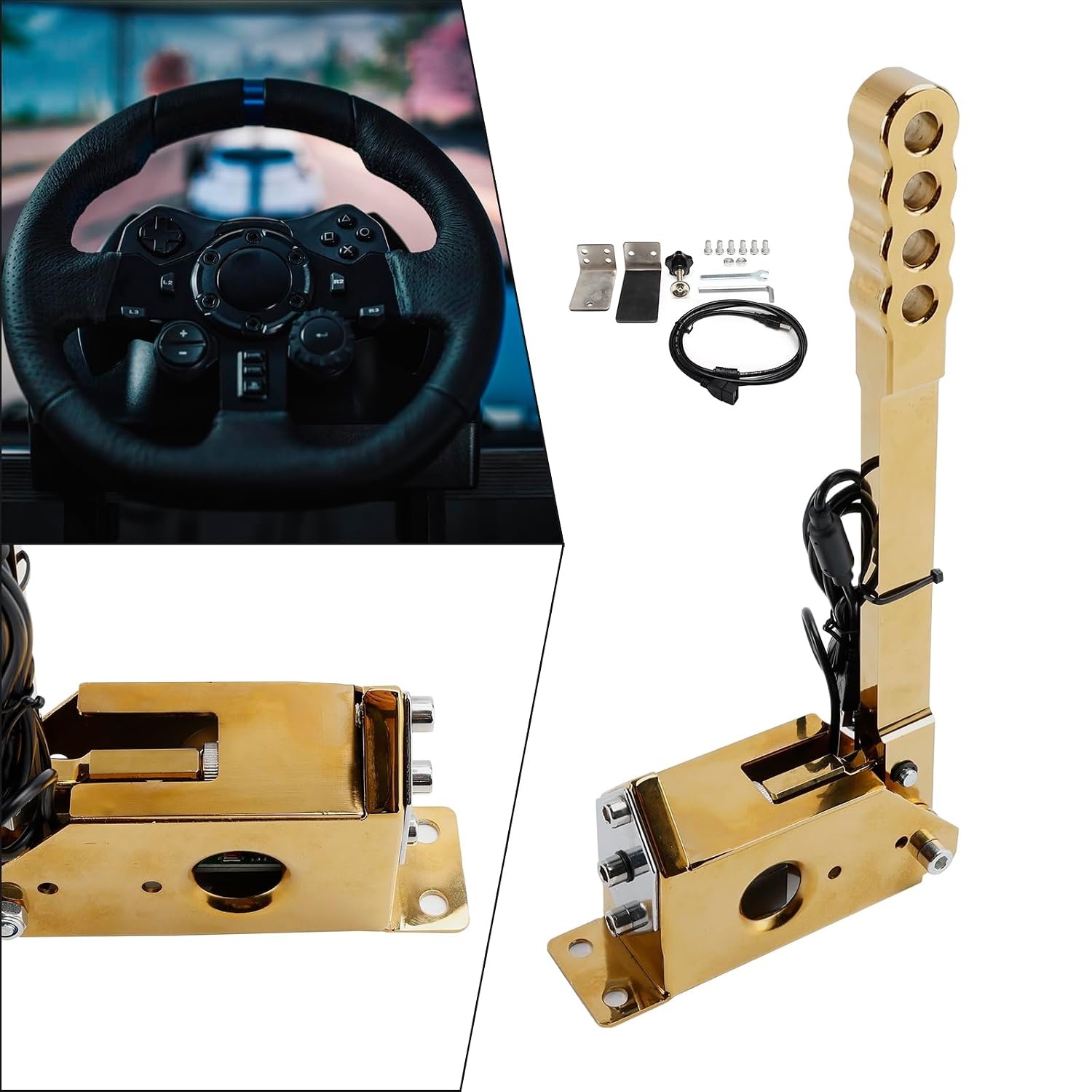 USB Handrem voor Sim Racing PC 64-bit Goud - Compatibel met Logitech en Fanatec