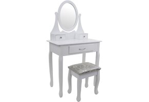 Kaptafel Wit met Kruk, Massief Grenen MDF, 75x40x137 cm - 34% Korting