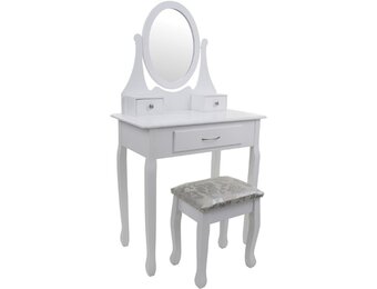 Kaptafel - met spiegel en kruk - 75x40x137 cm - wit
