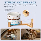 YUN TAO Keramische hondenkommen 2 set met houten standaard, verhoogde voer- en waterkommen voor kleine tot middelgrote honden, inclusief antislip siliconen mat