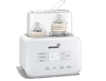 Baby Flessenwarmer, Grownsy 8-in-1 snelle melk verwarmer met timer, geschikt voor 2 flessen, nauwkeurige temperatuurregeling, met ontdooien, steriliseren, bewaren, verwarmen van potjes babyvoeding