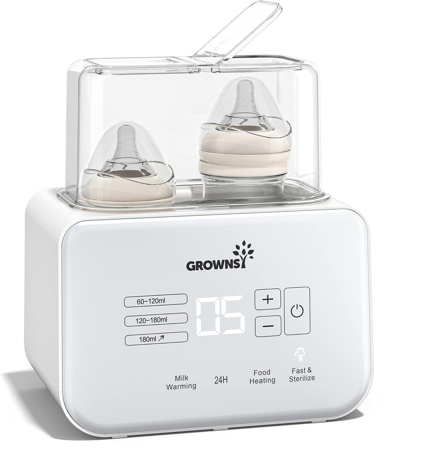 Baby Flessenwarmer, Grownsy 8-in-1 snelle melk verwarmer met timer, geschikt voor 2 flessen, nauwkeurige temperatuurregeling, met ontdooien, steriliseren, bewaren, verwarmen van potjes babyvoeding