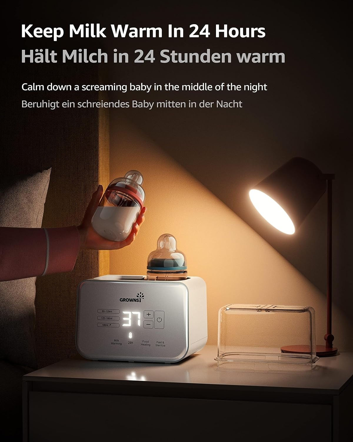 Baby Flessenwarmer, Grownsy 8-in-1 snelle melk verwarmer met timer, geschikt voor 2 flessen, nauwkeurige temperatuurregeling, met ontdooien, steriliseren, bewaren, verwarmen van potjes babyvoeding