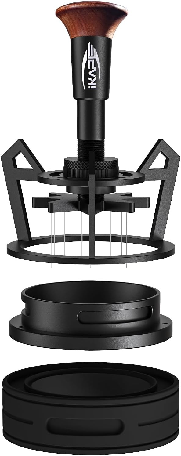 IKAPE Espresso Coffee V3 WDT Gereedschap, 58 mm roer- en verdelergereedschap, uitgerust met 8-naaldsroerder, instelbare naaldhoogte, koffieroerder met doseertrechter en standaard