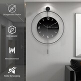 Moderne Wandklok Zwart 50x70 cm - Geruisloos met Slinger - 34% Korting