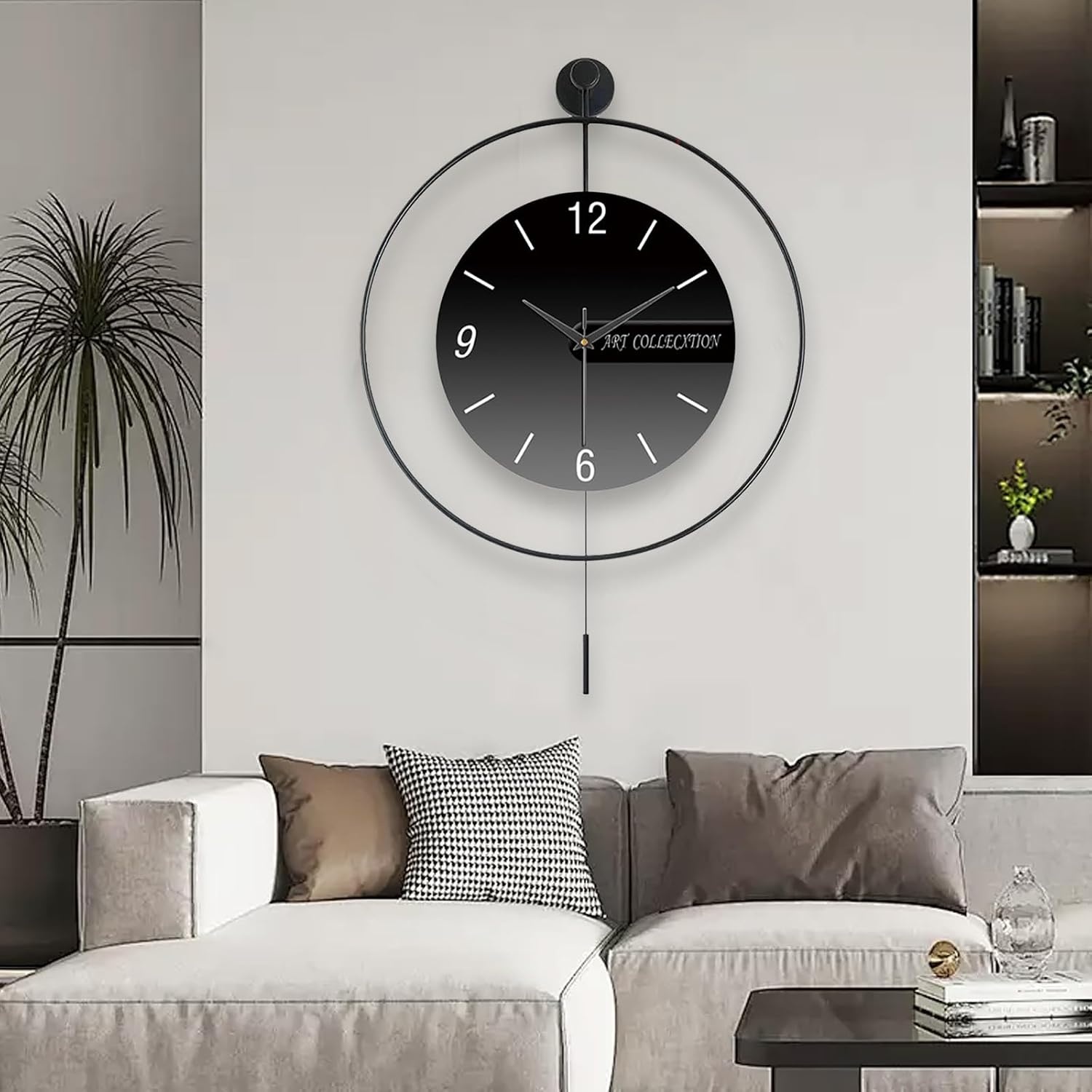 Moderne Wandklok Zwart 50x70 cm - Geruisloos met Slinger - 34% Korting