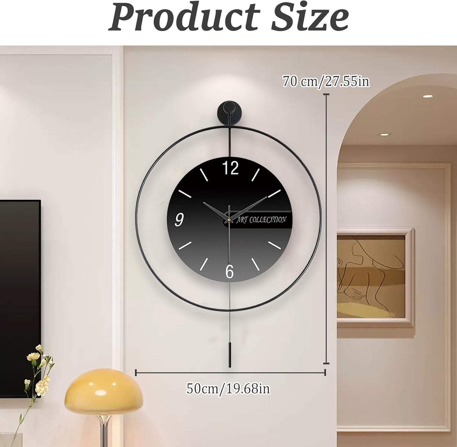 Moderne Wandklok Zwart 50x70 cm - Geruisloos met Slinger - 34% Korting