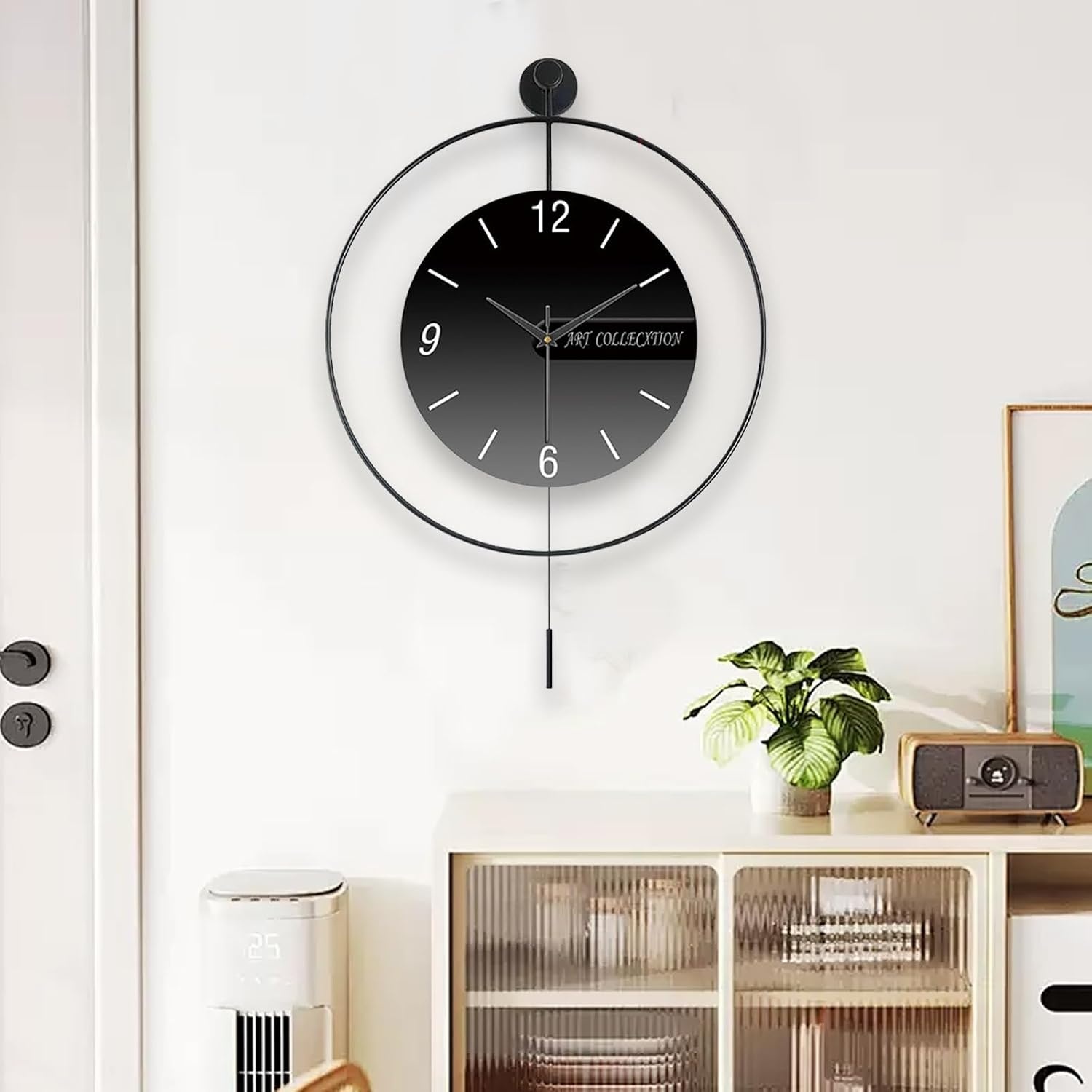 Moderne Wandklok Zwart 50x70 cm - Geruisloos met Slinger - 34% Korting