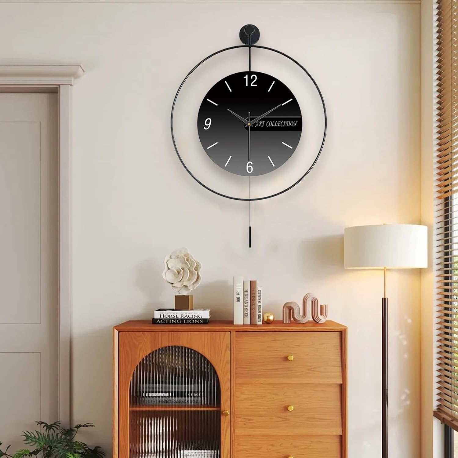 Moderne Wandklok Zwart 50x70 cm - Geruisloos met Slinger - 34% Korting
