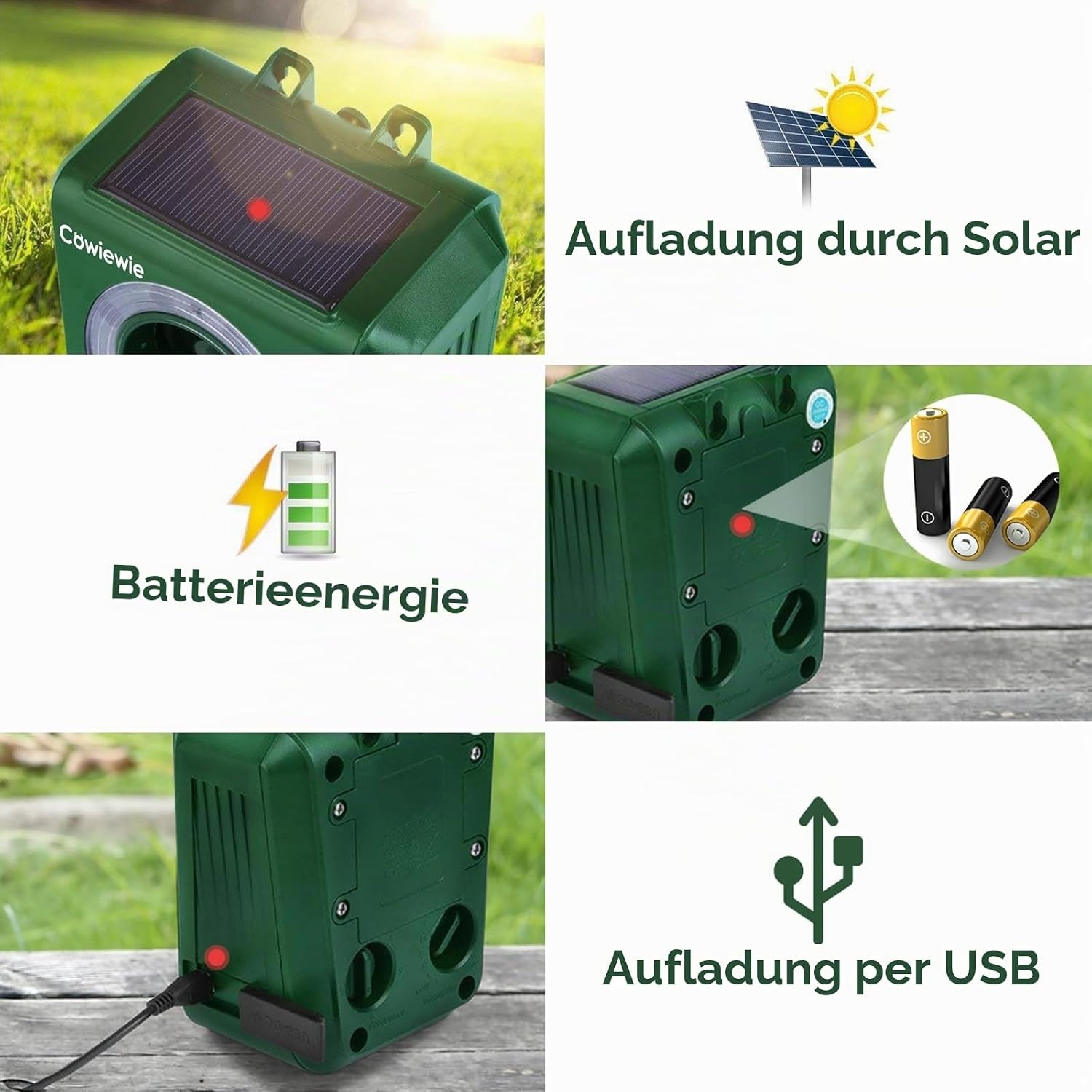 Ultrasone Verjager Groen - Diervriendelijk, Zonne-energie & USB