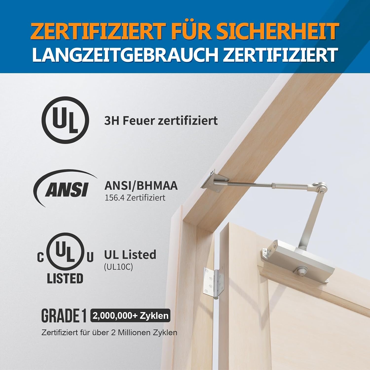 Automatische Deursluiter Zilver EN1-EN6 | tot 150kg - 34% Korting