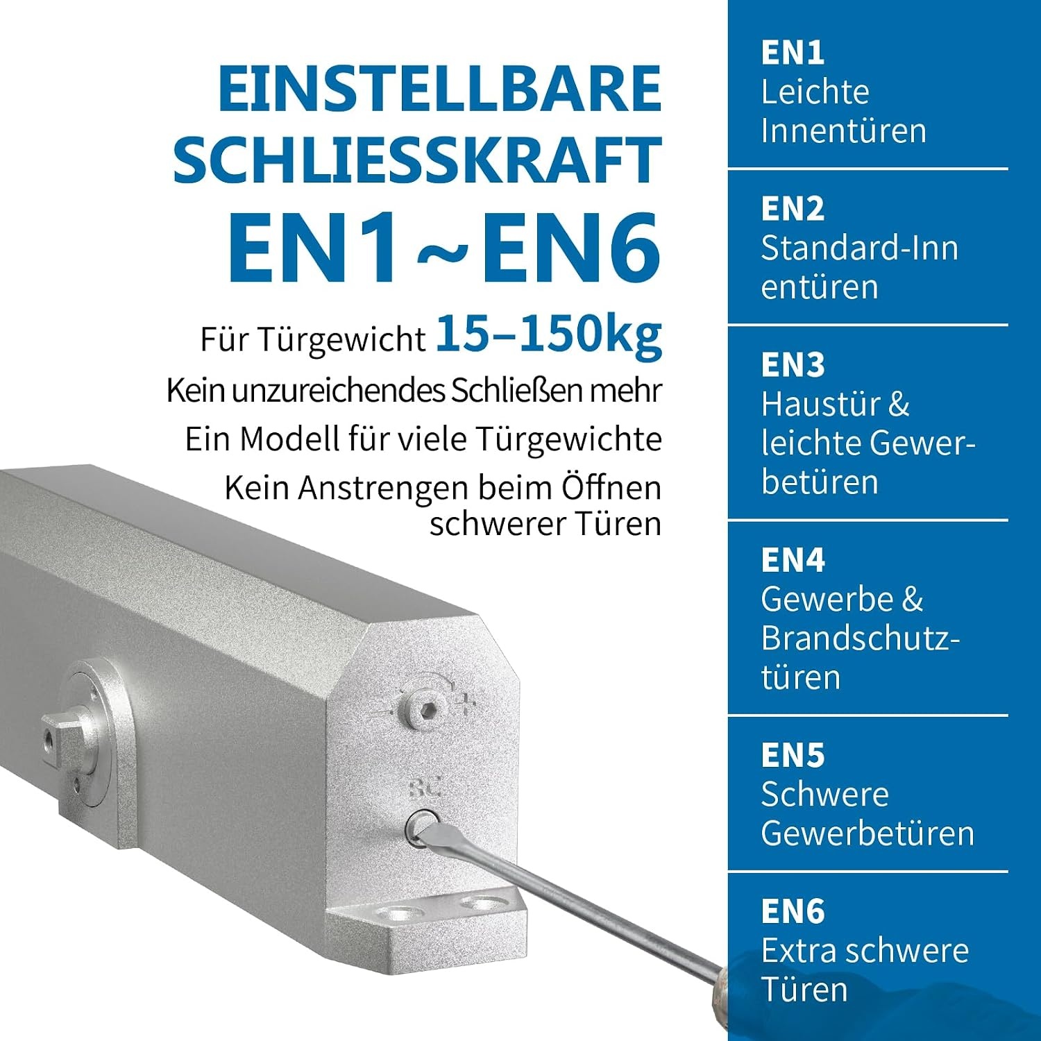 Automatische Deursluiter Zilver EN1-EN6 | tot 150kg - 34% Korting
