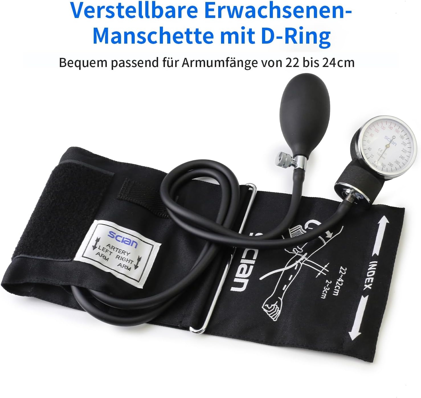 Manuele Bloeddrukmeter met Stethoscoop - Zwart | 22-42 cm | 32% Korting