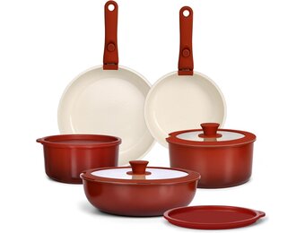 11-delige Pannenset Rood Kleurverloop - 34% Korting!