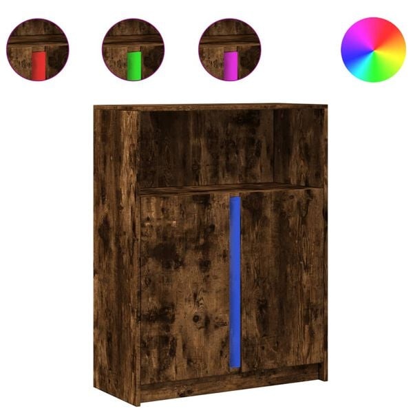 Dressoir met LED, 77x34x100 cm, Bewerkt Hout, Gerookt Eiken - 34% Korting