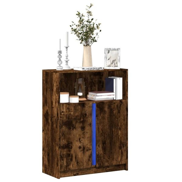 Dressoir met LED, 77x34x100 cm, Bewerkt Hout, Gerookt Eiken - 34% Korting