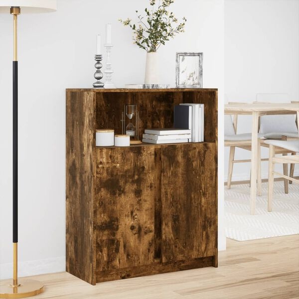 Dressoir met LED, 77x34x100 cm, Bewerkt Hout, Gerookt Eiken - 34% Korting