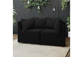 VidaXL Tuinhoekbank met Kussens 2x Poly Rattan Zwart - 54% Korting