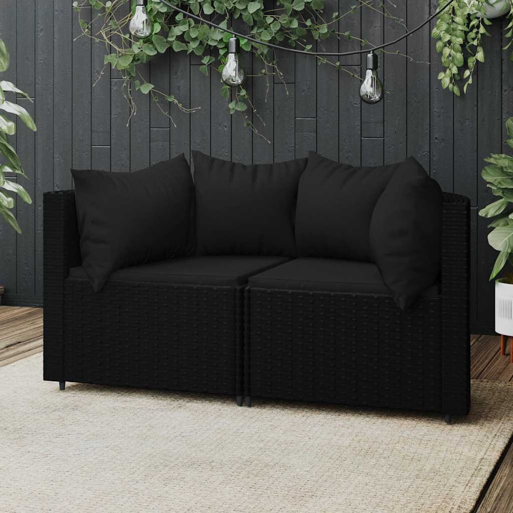 VidaXL Tuinhoekbank met Kussens 2x Poly Rattan Zwart - 54% Korting