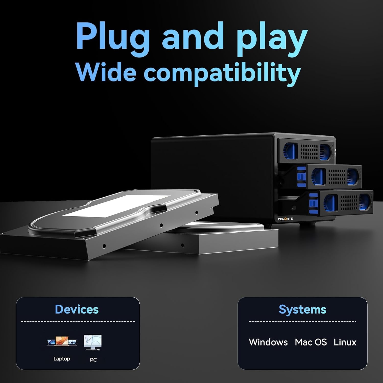 Harde Schijf Behuizing 3-bay Aluminium - 10Gbps USB 3.2 - Max 60TB