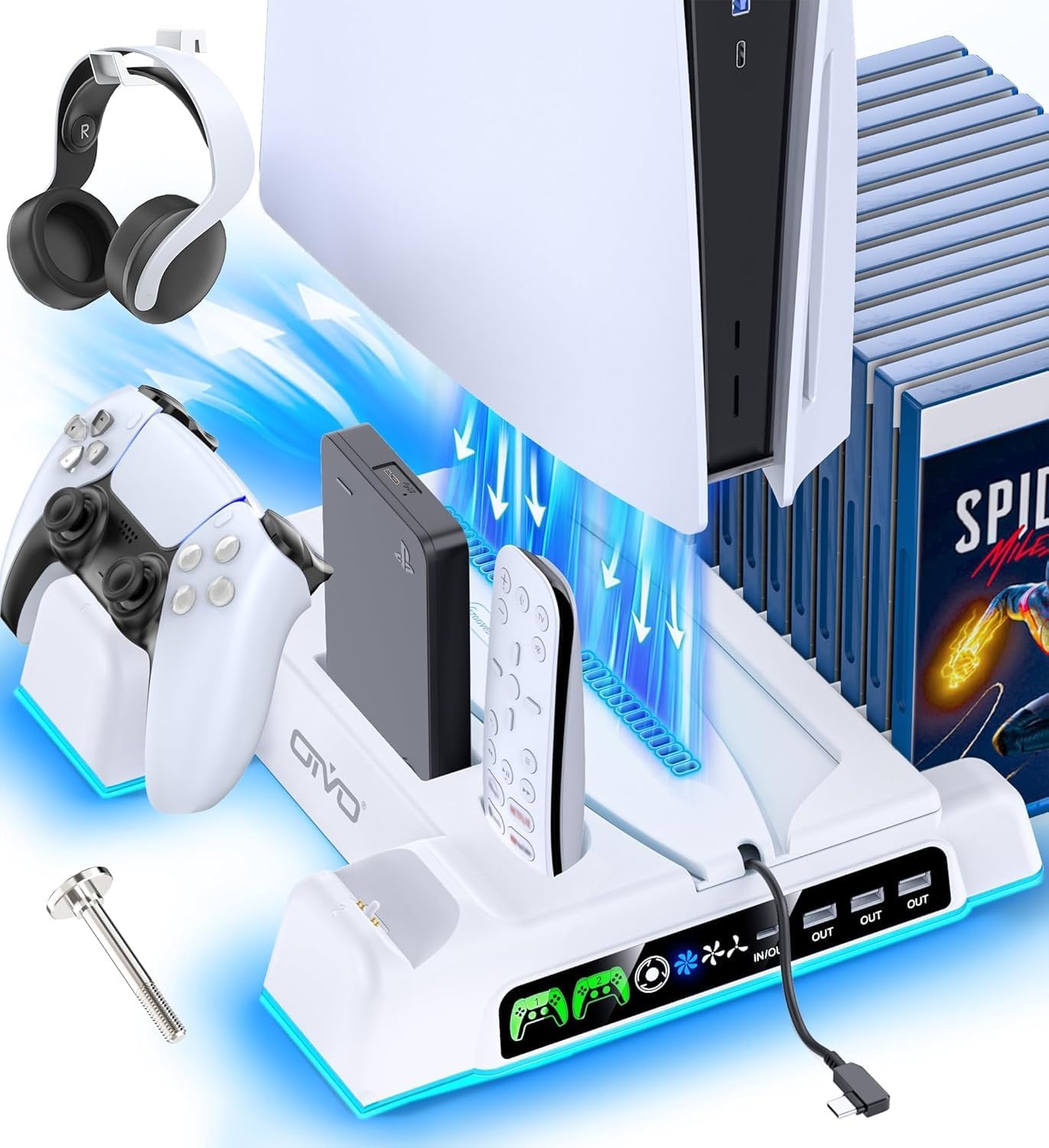 PS5 Koelstandaard met Oplader & Ventilator (Wit) - 33% Korting