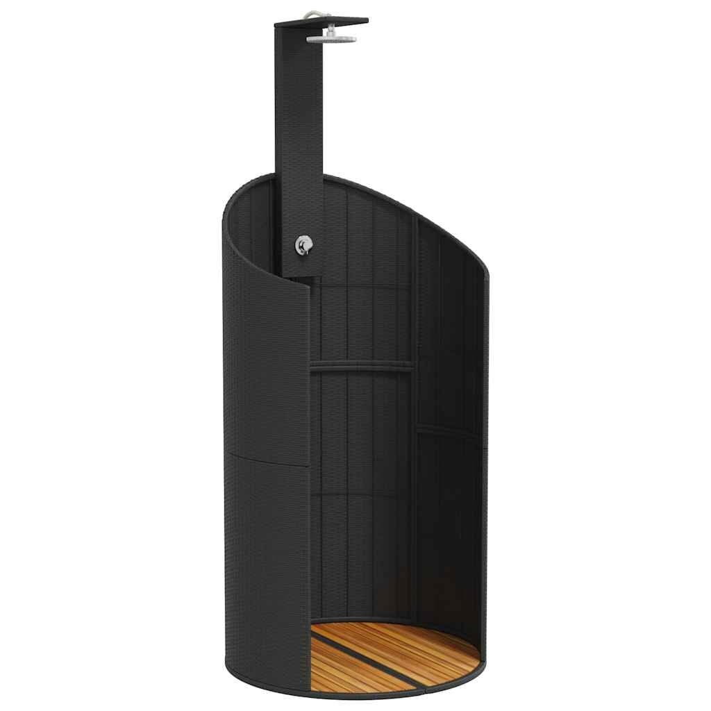 Buitendouche Poly Rattan & Acaciahout Zwart - 55% Korting