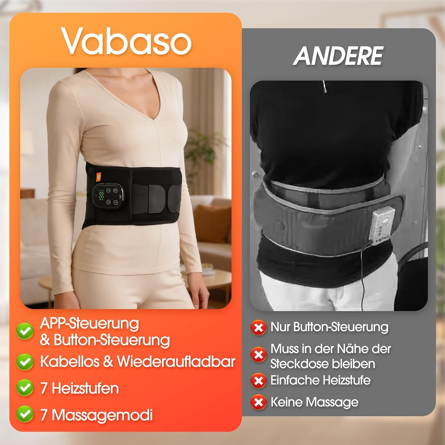 Draadloze Verwarmde Rugband met Massage - 7 Warmte- & Massagestanden | Zwart | 33% Korting